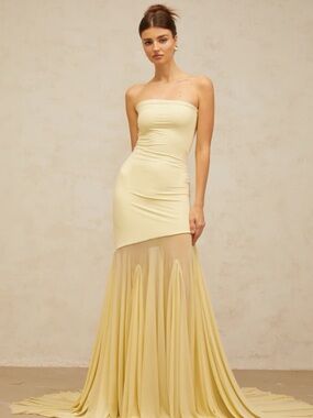 Strapless Cream Mermaid Gown with Sheer Train